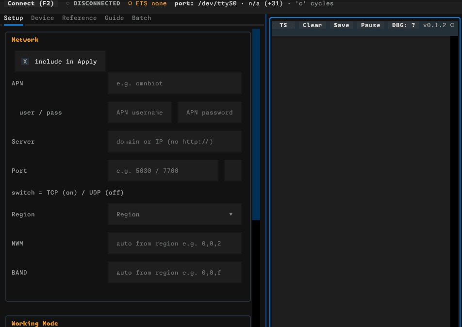 Screenshot of the TUI